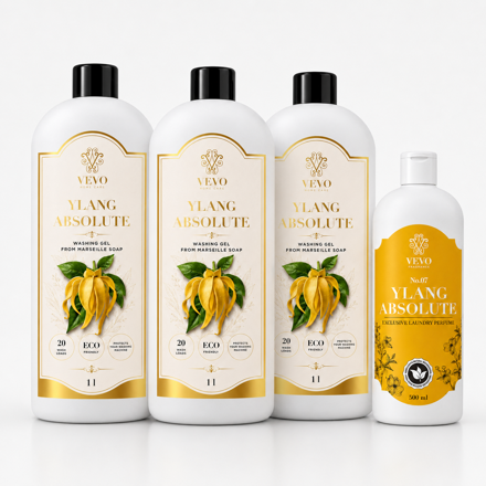 Csomag: 1× Vevo Ylang Absolute mosóparfüm 500 ml + 3× mosógél 1 l