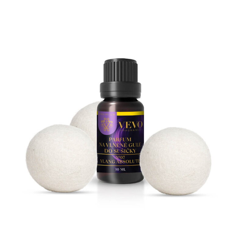 Gyapjú szárítógolyók + Vevo Premium No.07 Ylang Absolute szárítógép parfüm 10ml
